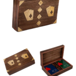 Elevate your game nights with this beautifully crafted Wooden Card & Dice Box featuring elegant brass accents. Made from high-quality natural wood, this storage box combines durability with timeless design. The polished finish and brass inlay detailing give it a classic vintage appeal, making it both functional and decorative.